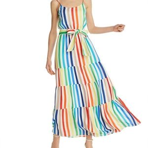 Alice and Olivia Janan Tiered Rainbow-Stripe Maxi Dress size 4